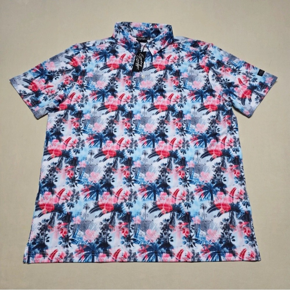 Sunday Swagger Mens XL Tropical Palm Tree Golf Polo Performance Stretch NWT